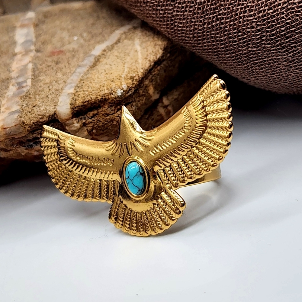 FP Jewelery 10K Gold Plated Textured Eagle Ring Boho tribal ethnic style
